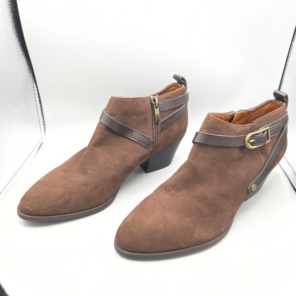 Franco Sarto Bootie Women's Giada Brown Vegan Suede Side Zip Chunky Heel Sz 7.5M - Picture 3 of 11